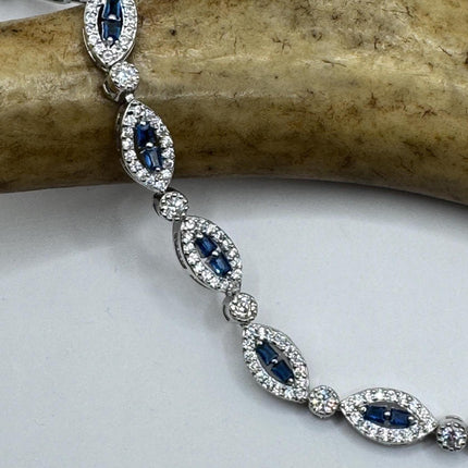 Vintage Blue Iolite CZ Bracelet Sterling Silver 925
