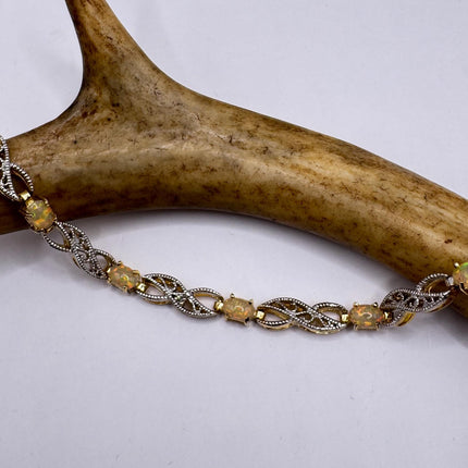 Vintage White Fire Opal Gemstone Golden 925 Sterling Silver