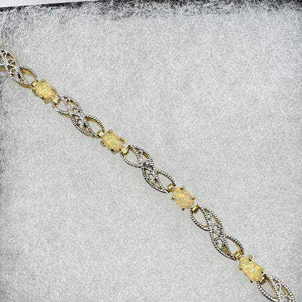 Vintage White Fire Opal Gemstone Golden 925 Sterling Silver