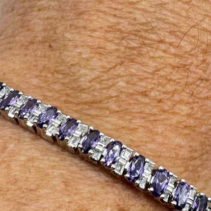 Amethyst Tennis Bracelet - Vintage Sterling Silver Purple Gemstone Jewelry-Bracelets-TomWayne Jewelers