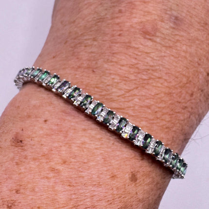 Vintage Green Lab Alexandrite 925 Sterling Silver Bracelet
