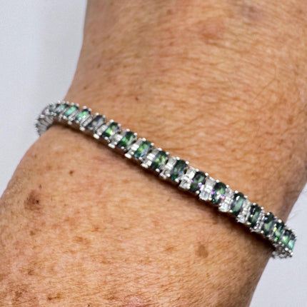 Vintage Green Lab Alexandrite 925 Sterling Silver Bracelet