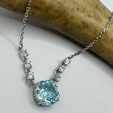 Vintage Blue Topaz Cubic Zirconia Crystal 925 Sterling Silver