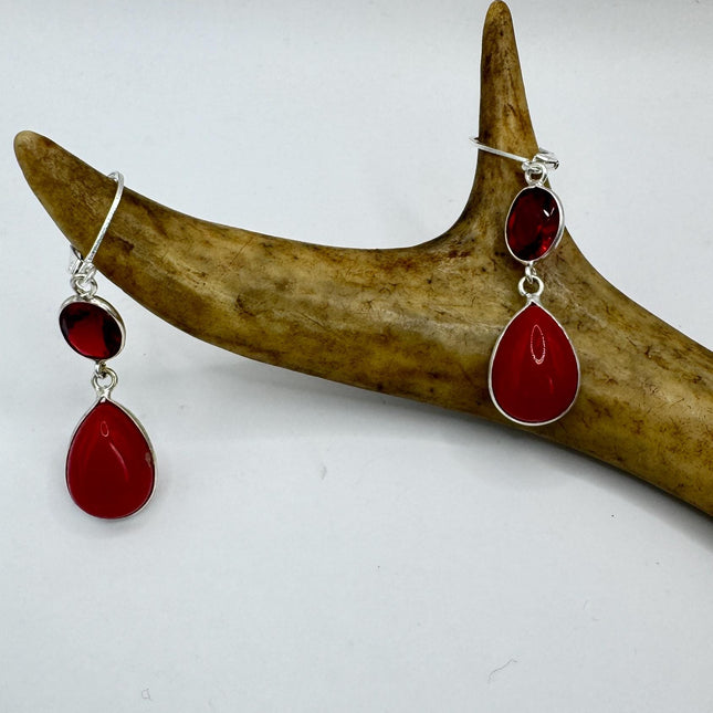 Red Coral Earrings Vintage Silver Dangle Drop Lightweight Chandelier Jewelry-Earrings-TomWayne Jewelers