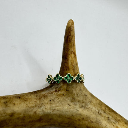 Vintage Sterling Silver Ring – Green Chrome Diopside Flower Gold Wedding Band-Rings-TomWayne Jewelers