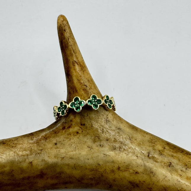 Vintage Sterling Silver Ring – Green Chrome Diopside Flower Gold Wedding Band-Rings-TomWayne Jewelers