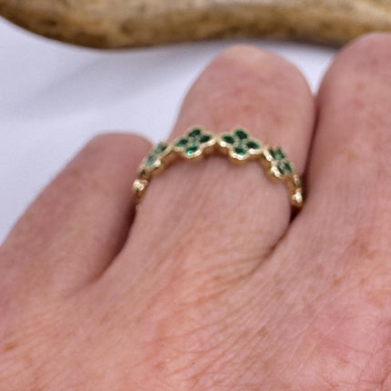 Vintage Sterling Silver Ring – Green Chrome Diopside Flower Gold Wedding Band-Rings-TomWayne Jewelers