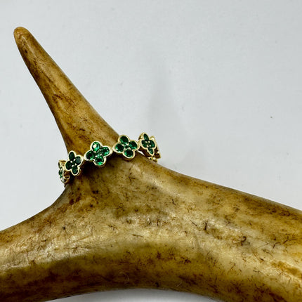 Vintage Sterling Silver Ring – Green Chrome Diopside Flower Gold Wedding Band-Rings-TomWayne Jewelers