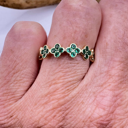 Vintage Sterling Silver Ring – Green Chrome Diopside Flower Gold Wedding Band-Rings-TomWayne Jewelers