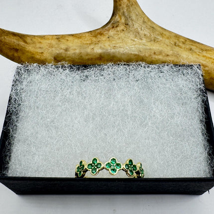 Vintage Sterling Silver Ring – Green Chrome Diopside Flower Gold Wedding Band-Rings-TomWayne Jewelers