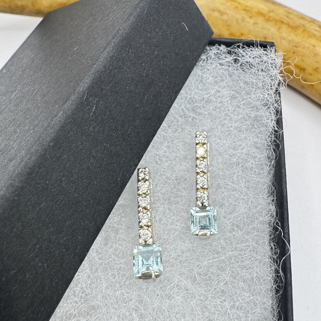 Vintage Blue Topaz & Sapphire 925 Sterling Silver earrings