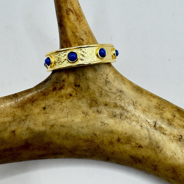 Vintage Blue Lapis Ring Band Gold 925 Sterling Silver