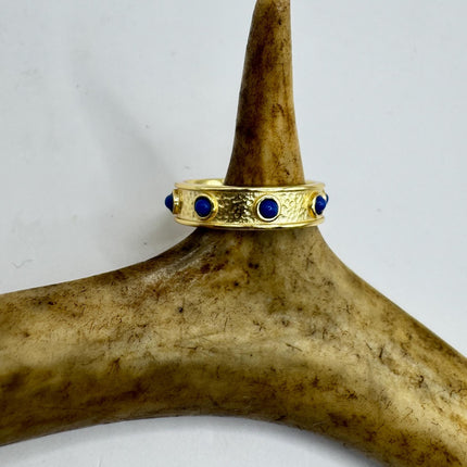 Vintage Blue Lapis Ring Band Gold 925 Sterling Silver