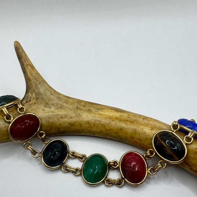 Vintage Gold Filled Scarab Bracelet: Black Onyx Gemstone