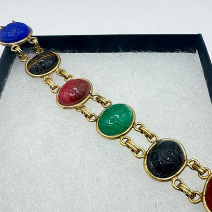 Vintage Gold Filled Scarab Bracelet: Black Onyx Gemstone