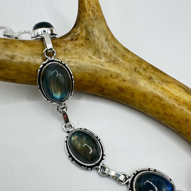 Vintage Rainbow Green Labradorite Silver Bracelet Silver Bronze-Bracelets-TomWayne Jewelers