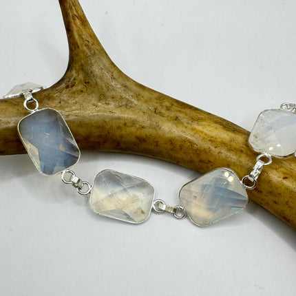 Vintage Opal Milk Glass Silver Bracelet Silver Bronze