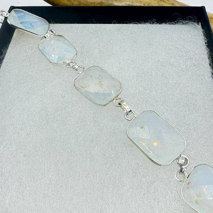 Vintage Opal Milk Glass Silver Bracelet Silver Bronze