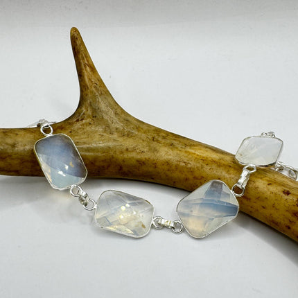 Vintage Opal Milk Glass Silver Bracelet Silver Bronze
