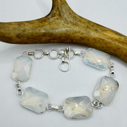 Vintage Opal Milk Glass Silver Bracelet Silver Bronze