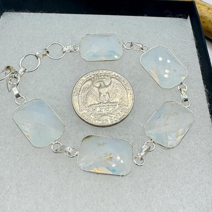 Vintage Opal Milk Glass Silver Bracelet Silver Bronze