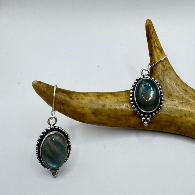 Vintage Labradorite Dangle Earrings Sterling Silver Leverbacks-Earrings-TomWayne Jewelers