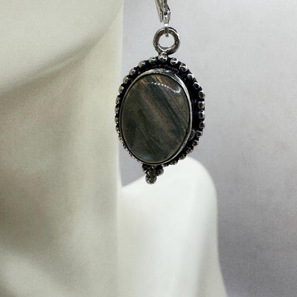 Vintage Labradorite Dangle Earrings Sterling Silver Leverbacks
