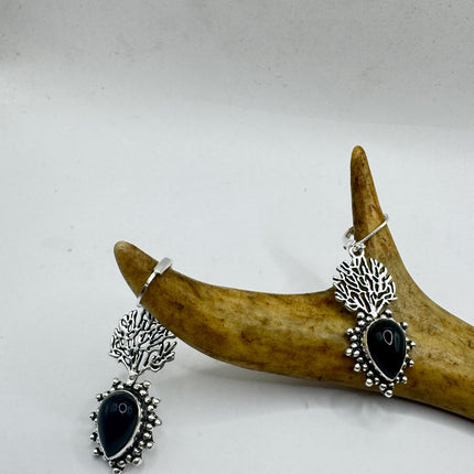 Vintage Black Onyx Dangle Earrings Sterling Silver Leverbacks