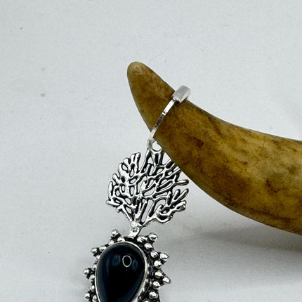 Vintage Black Onyx Dangle Earrings Sterling Silver Leverbacks