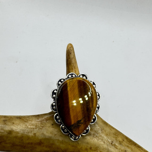 Vintage Chunky Tigers Eye Cocktail Ring - Statement Band-Rings-TomWayne Jewelers