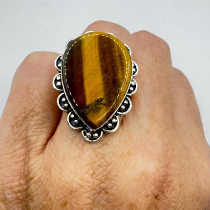 Vintage Chunky Tigers Eye Cocktail Ring - Statement Band