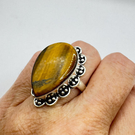 Vintage Chunky Tigers Eye Cocktail Ring - Statement Band