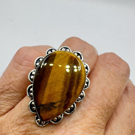 Vintage Chunky Tigers Eye Cocktail Ring - Statement Band