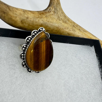 Vintage Chunky Tigers Eye Cocktail Ring - Statement Band