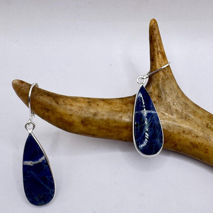 Vintage Blue Lapis Lazuli Dangle Earrings Sterling Silver Leverbacks