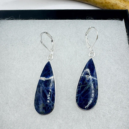 Vintage Blue Lapis Lazuli Dangle Earrings Sterling Silver Leverbacks