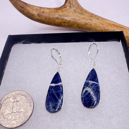 Vintage Blue Lapis Lazuli Dangle Earrings Sterling Silver Leverbacks