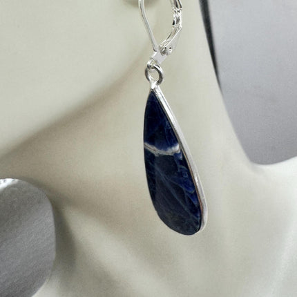 Vintage Blue Lapis Lazuli Dangle Earrings Sterling Silver Leverbacks