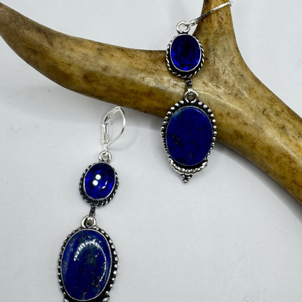 Vintage Blue Lapis Lazuli Dangle Earrings Sterling Silver Leverbacks
