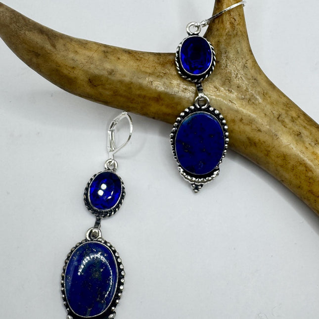 Vintage Blue Lapis Lazuli Dangle Earrings Sterling Silver Leverbacks