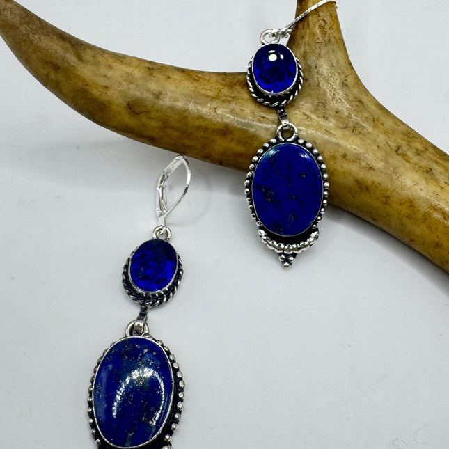 Vintage Blue Lapis Lazuli Dangle Earrings Sterling Silver Leverbacks-Earrings-TomWayne Jewelers
