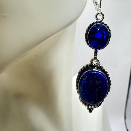 Vintage Blue Lapis Lazuli Dangle Earrings Sterling Silver Leverbacks