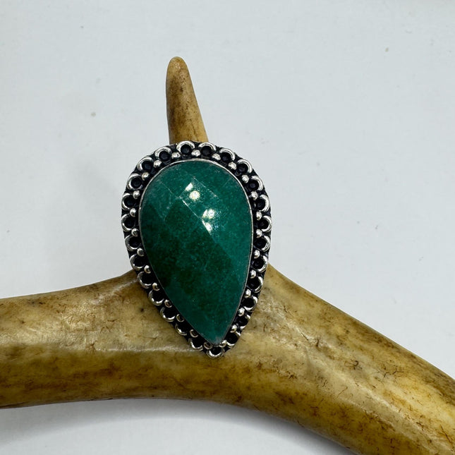Vintage Silver Bronze Ring: Green Chrysoprase Statement Jewelry 5.75-Rings-TomWayne Jewelers