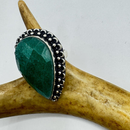 Vintage Silver Bronze Ring: Green Chrysoprase Statement Jewelry 5.75-Rings-TomWayne Jewelers