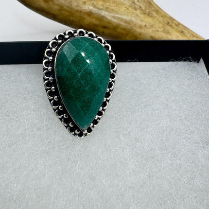 Vintage Silver Bronze Ring: Green Chrysoprase Statement Jewelry 5.75-Rings-TomWayne Jewelers