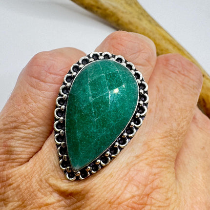 Vintage Silver Bronze Ring: Green Chrysoprase Statement Jewelry 5.75-Rings-TomWayne Jewelers