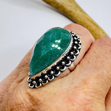Vintage Silver Bronze Ring: Green Chrysoprase Statement Jewelry 5.75-Rings-TomWayne Jewelers
