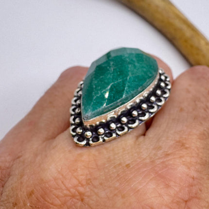 Vintage Silver Bronze Ring: Green Chrysoprase Statement Jewelry 5.75-Rings-TomWayne Jewelers