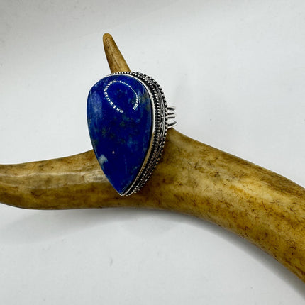 Vintage Boho Blue lapis lazuli Ring Band chunky cocktail ring Size 9