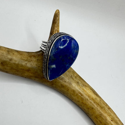 Vintage Boho Blue lapis lazuli Ring Band chunky cocktail ring Size 9